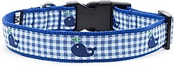 The Worthy Dog Gingham Whales Dog Collar, Blue, X-Small: 5 to 11-in neck, 1/2-in wide slide 2 of 5