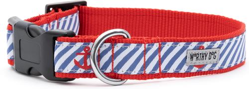 Show full view: The Worthy Dog Navy Stripe Anchors Dog Collar, Navy, X-Large: 17 to 23-in neck, 1-in wide slide 2 of 5