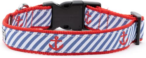Show full view: The Worthy Dog Navy Stripe Anchors Dog Collar, Navy, X-Large: 17 to 23-in neck, 1-in wide slide 4 of 5