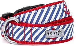 The Worthy Dog Navy Stripe Anchors Dog Collar, Navy, Small: 8 to 14-in neck, 5/8-in wide