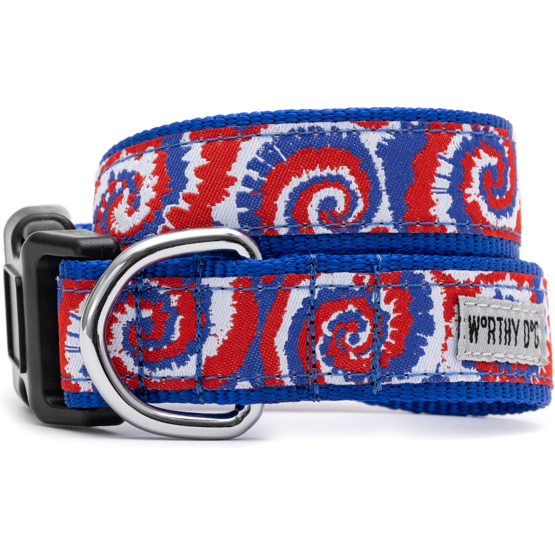 The Worthy Dog Kaleidoscope Dog Collar, Red/White/Blue, Large: 14 to 20-in neck, 1-in wide