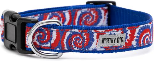 Show full view: The Worthy Dog Kaleidoscope Dog Collar, Red/White/Blue, X-Large: 17 to 23-in neck, 1-in wide slide 3 of 4