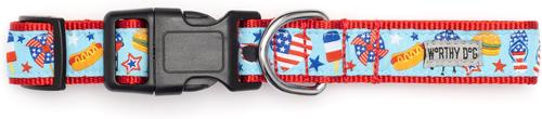 Show full view: The Worthy Dog Independence Day Dog Collar, Blue, Small: 8 to 14-in neck, 5/8-in wide slide 2 of 3