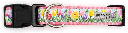 Show full view: The Worthy Dog Hello Spring Dog Collar, Blue, Medium: 11 to 17-in neck, 1-in wide slide 4 of 5