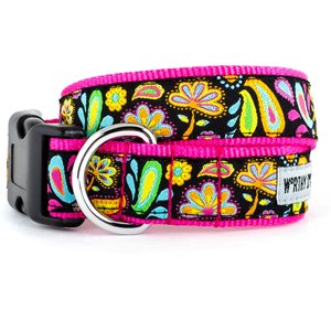 The Worthy Dog Floral Paisley Dog Collar, Black, Medium: 11 to 17-in neck, 1-in wide
