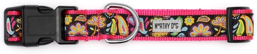 Show full view: The Worthy Dog Floral Paisley Dog Collar, Black, Medium: 11 to 17-in neck, 1-in wide slide 2 of 4