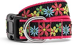 The Worthy Dog Blossoms Dog Collar, Black, Medium: 11 to 17-in neck, 1-in wide