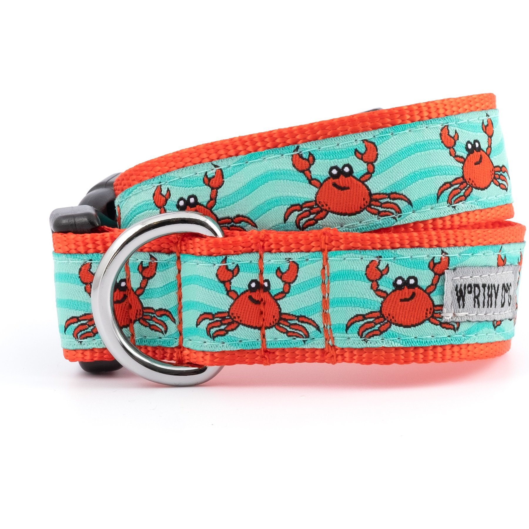 The Worthy Dog Crabs Dog Collar, Teal, X-Small: 5 to 11-in neck, 1/2-in wide