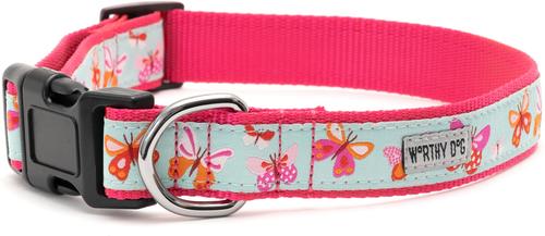 Show full view: The Worthy Dog Butterflies Dog Collar, Pale Blue, Medium: 11 to 17-in neck, 1-in wide slide 3 of 3