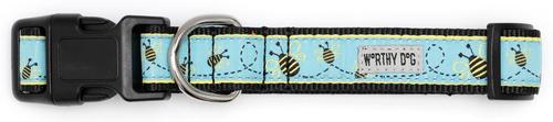 Show full view: The Worthy Dog Busy Bee Dog Collar, Blue, X-Large: 17 to 23-in neck, 1-in wide slide 3 of 4