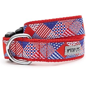 The Worthy Dog Americana Dog Collar, Red/White/Blue, Large: 14 to 20-in neck, 1-in wide
