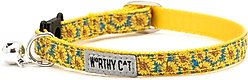 The Worthy Cat Sunflowers Cat Collar, Blue, 9 to 11-in neck, 1/2-in wide