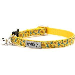The Worthy Cat Sunflowers Cat Collar, Blue, 9 to 11-in neck, 1/2-in wide