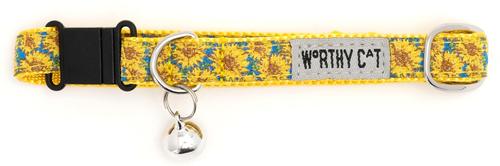 Show full view: The Worthy Cat Sunflowers Cat Collar, Blue, 9 to 11-in neck, 1/2-in wide slide 3 of 4