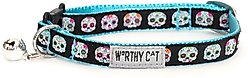 The Worthy Dog Skeletons Cat Collar, Black, 9 to 11-in neck, 1/2-in wide