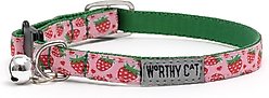 The Worthy Dog Strawberries Cat Collar, Pink, 9 to 11-in neck, 1/2-in wide