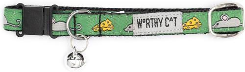 Show full view: The Worthy Dog Mouse & Cheese Cat Collar, Green, 9 to 11-in neck, 1/2-in wide slide 2 of 3