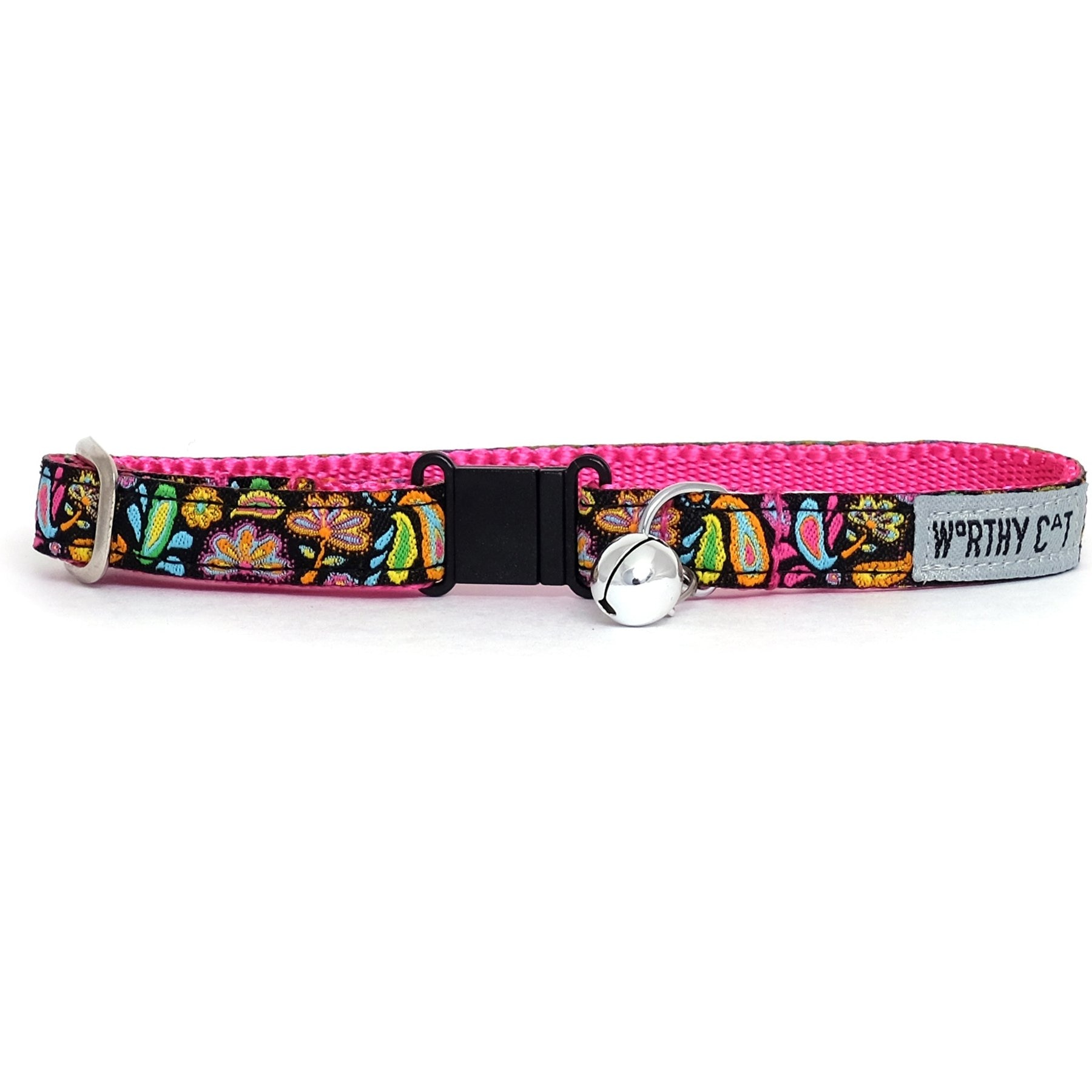 The Worthy Dog Floral Paisley Cat Collar, Black, 9 to 11-in neck, 1/2-in wide