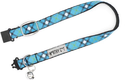 Show full view: The Worthy Dog Bias Plaid Cat Collar, Blue, 9 to 11-in neck, 1/2-in wide slide 3 of 3