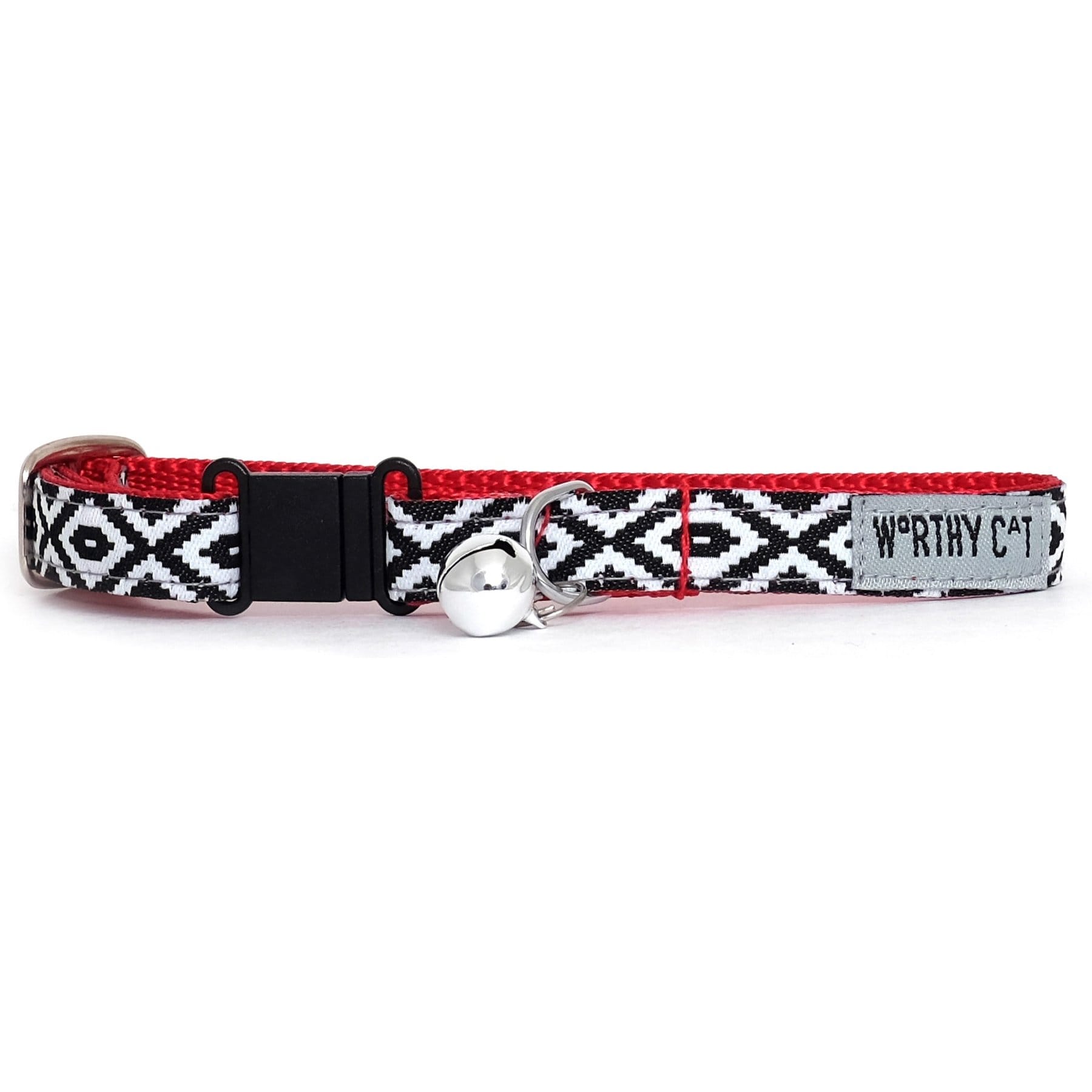 The Worthy Dog Kilim Cat Collar, Black/White, 9 to 11-in neck, 1/2-in wide
