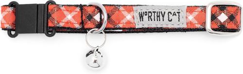 Show full view: The Worthy Dog Bias Plaid Cat Collar, Red, 9 to 11-in neck, 1/2-in wide slide 3 of 4