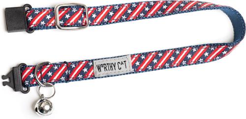 Show full view: The Worthy Dog Bias Stars & Stripes Cat Collar, Red/White/Blue, 9 to 11-in neck, 1/2-in wide slide 3 of 3