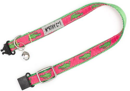 Show full view: The Worthy Dog Alligators Cat Collar, Pink, 9 to 11-in neck, 1/2-in wide slide 3 of 3