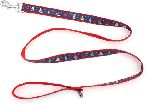Show full view: The Worthy Dog Sailboats Dog Leash, Navy, Large: 5-ft long, 1-in wide slide 3 of 4