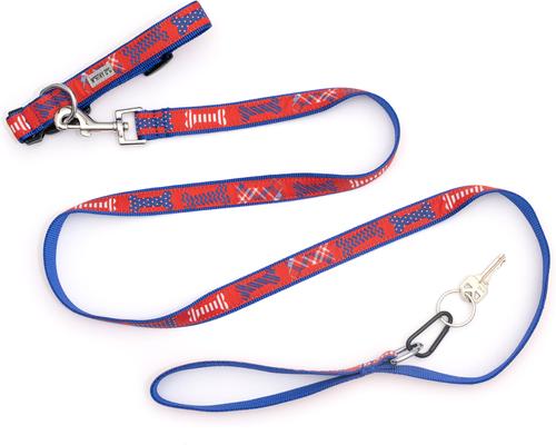Show full view: The Worthy Dog Preppy Bones Dog Leash, Red/White/Blue, Small: 5-ft long, 5/8-in wide slide 5 of 5