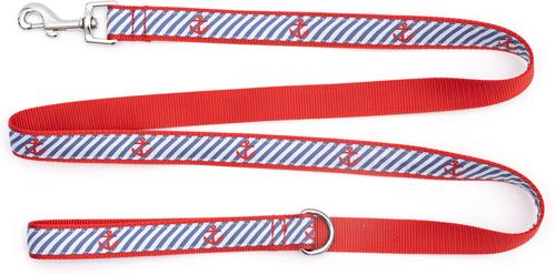 Show full view: The Worthy Dog Navy Stripe Anchors Dog Leash, Navy, Large: 5-ft long, 1-in wide slide 3 of 5