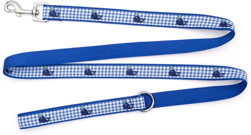 Show full view: The Worthy Dog Gingham Whales Dog Leash, Blue, Large: 5-ft long, 1-in wide slide 2 of 4
