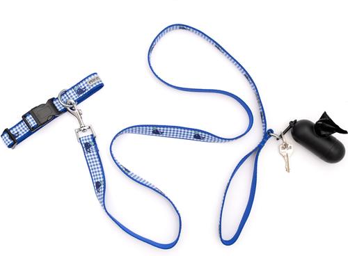 Show full view: The Worthy Dog Gingham Whales Dog Collar, Blue, Small: 8 to 14-in neck, 5/8-in wide slide 6 of 6