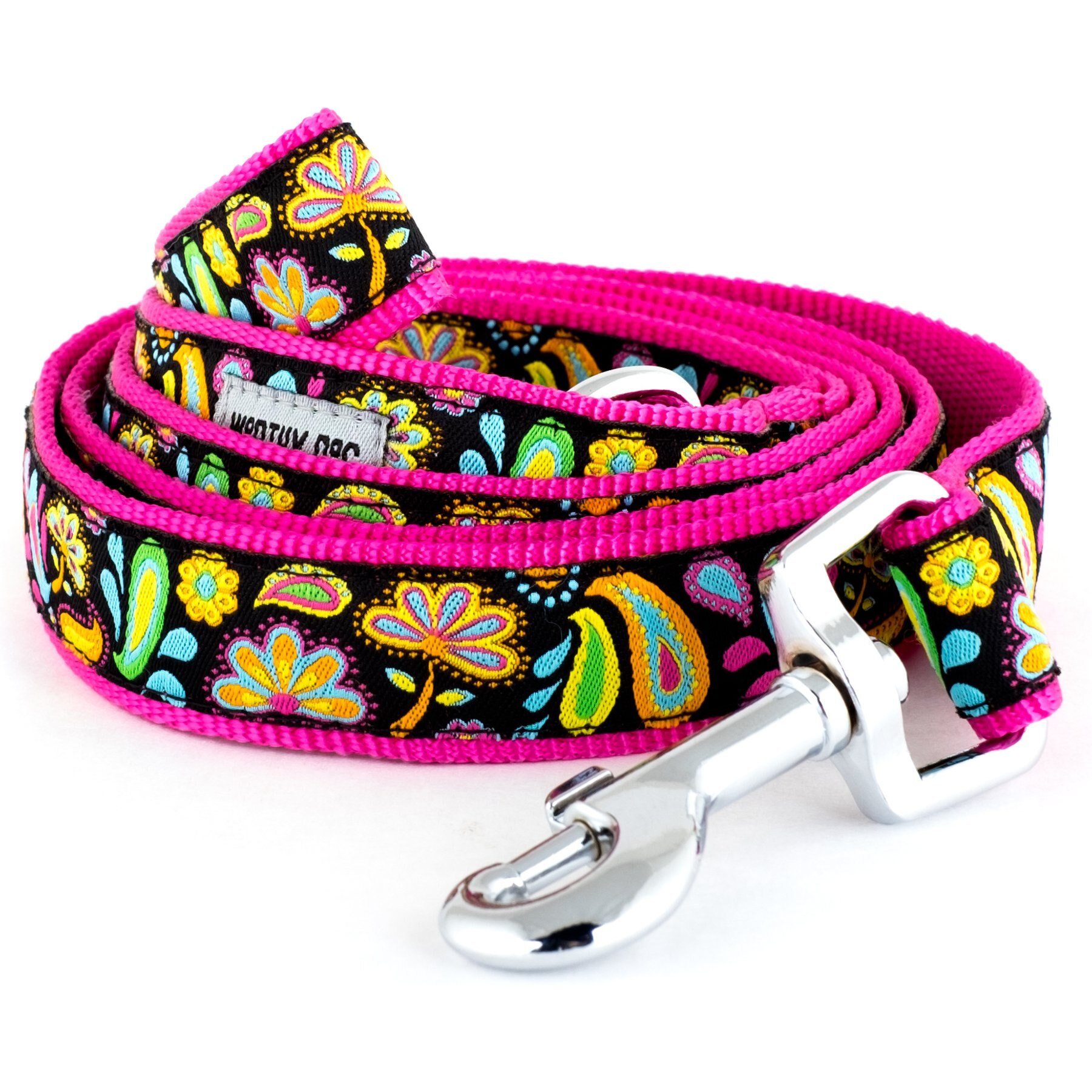 The Worthy Dog Floral Paisley Dog Leash, Black, Large: 5-ft long, 1-in wide