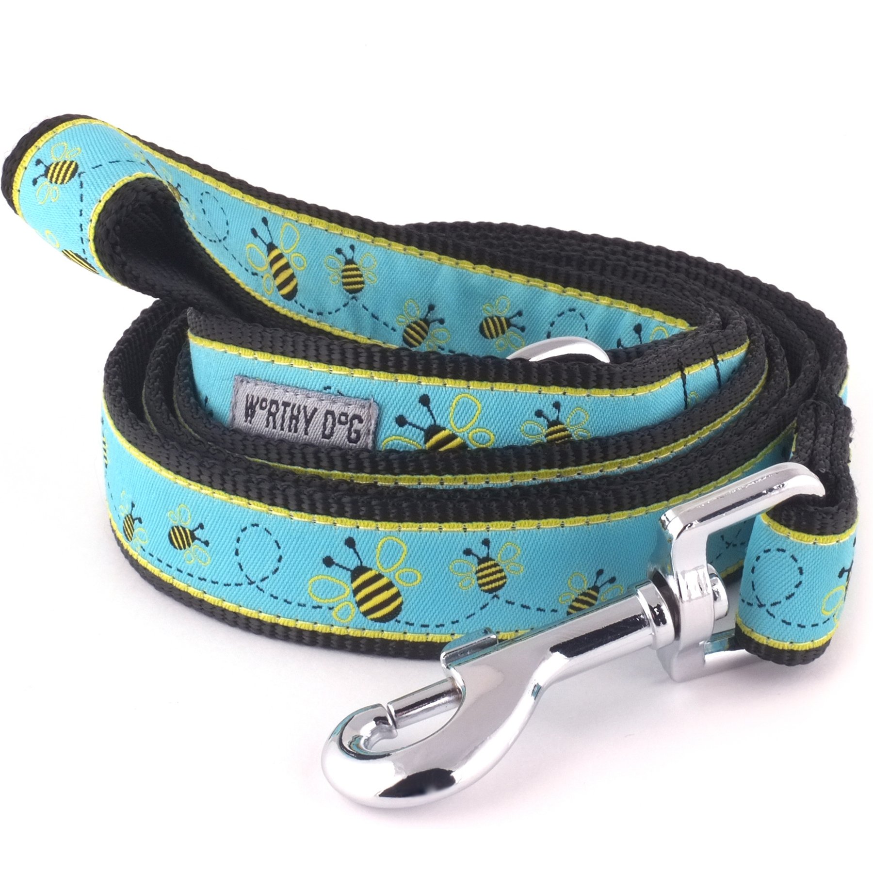 The Worthy Dog Busy Bee Dog Leash, Blue, Large: 5-ft long, 1-in wide