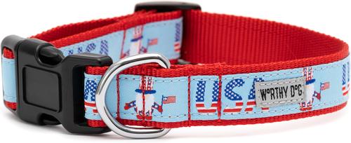 Show full view: The Worthy Dog Uncle Sam Gnome Dog Collar, Red/White/Blue, Large: 14 to 20-in neck, 1-in wide slide 3 of 3