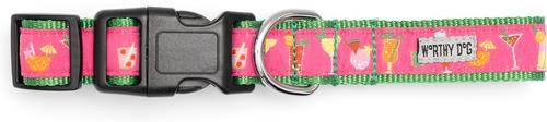 Show full view: The Worthy Dog Summer Cheer Dog Collar, Fuchsia, Medium: 11 to 17-in neck, 1-in wide slide 3 of 3