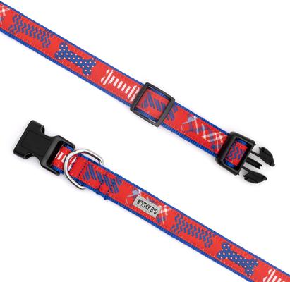 Show full view: The Worthy Dog Preppy Bones Dog Collar, Red/White/Blue, Large: 14 to 20-in neck, 1-in wide slide 4 of 5