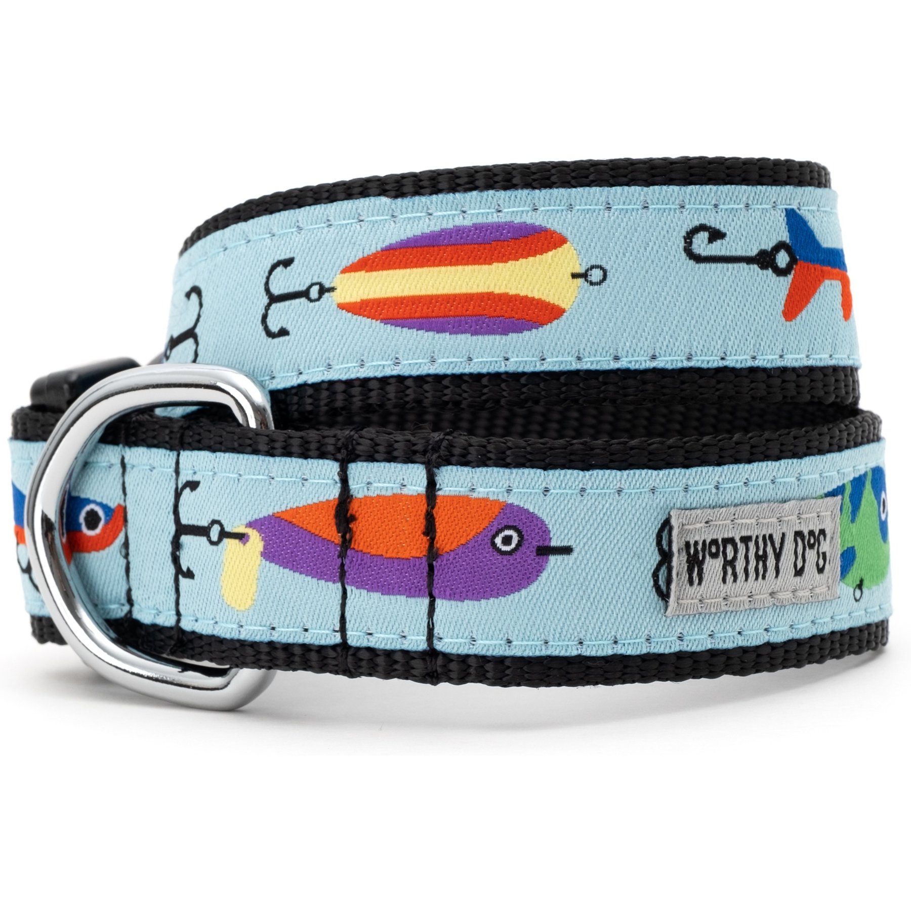 The Worthy Dog Gone Fishin' Dog Collar, Blue, Medium: 11 to 17-in neck, 1-in wide
