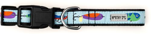 Show full view: The Worthy Dog Gone Fishin' Dog Collar, Blue, X-Small: 5 to 11-in neck, 1/2-in wide slide 2 of 4
