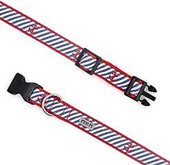 The Worthy Dog Navy Stripe Anchors Dog Collar, Navy, Medium: 11 to 17-in neck, 1-in wide slide 2 of 5