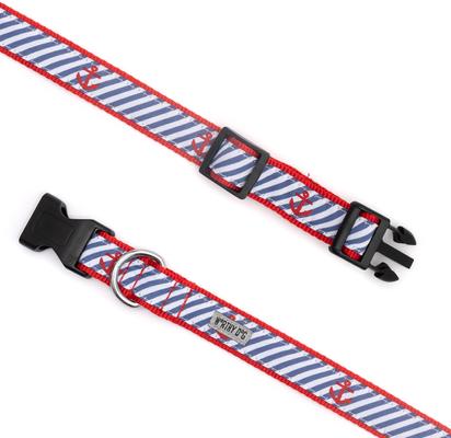 Show full view: The Worthy Dog Navy Stripe Anchors Dog Collar, Navy, X-Large: 17 to 23-in neck, 1-in wide slide 3 of 5