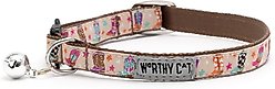 The Worthy Dog Wild Wild West Cat Collar, Beige, 9 to 11-in neck, 1/2-in wide