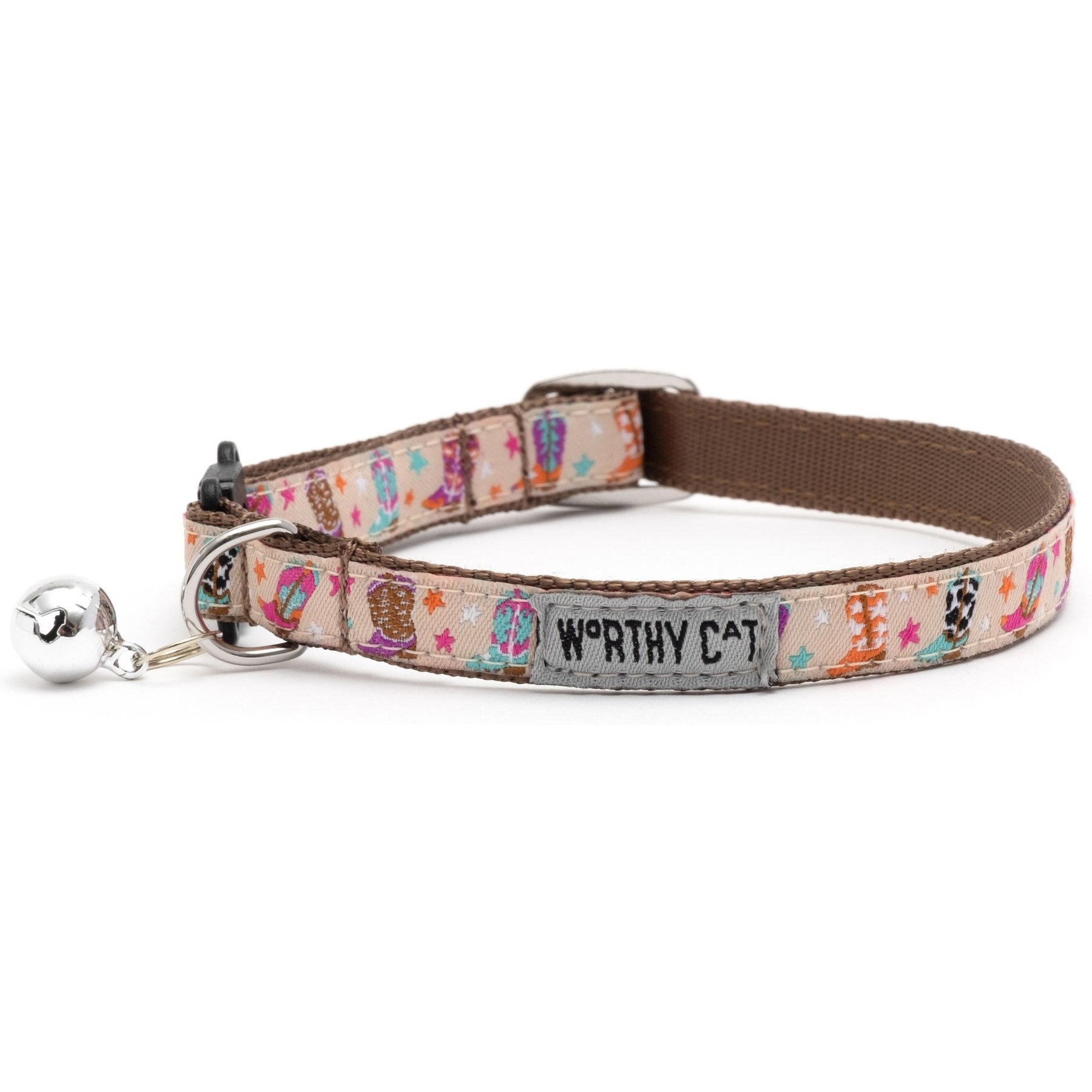 The Worthy Dog Wild Wild West Cat Collar, Beige, 9 to 11-in neck, 1/2-in wide