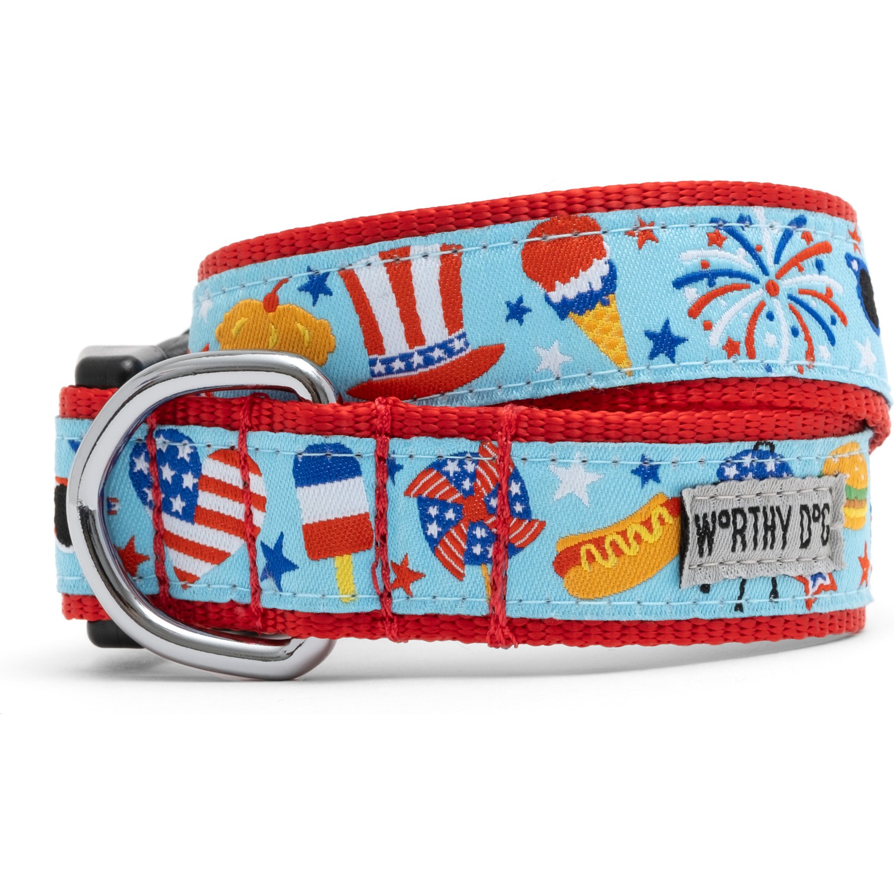The Worthy Dog Independence Day Dog Collar, Blue, Small: 8 to 14-in neck, 5/8-in wide