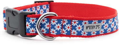 Show full view: The Worthy Dog Daisies Dog Collar, Navy, Small: 8 to 14-in neck, 5/8-in wide slide 2 of 5
