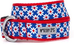 The Worthy Dog Daisies Dog Collar, Navy, X-Small: 5 to 11-in neck, 1/2-in wide