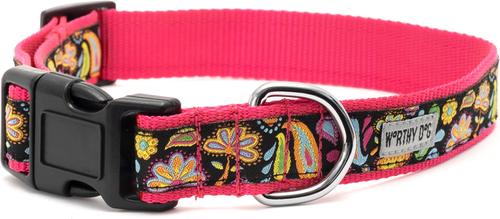 Show full view: The Worthy Dog Floral Paisley Dog Collar, Black, Medium: 11 to 17-in neck, 1-in wide slide 3 of 4