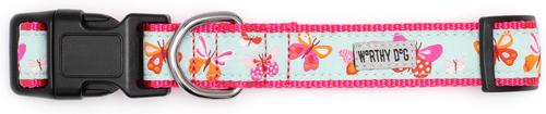 Show full view: The Worthy Dog Butterflies Dog Collar, Pale Blue, Medium: 11 to 17-in neck, 1-in wide slide 2 of 3