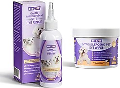 HICC PET Gentle Antimicrobial Eye Rinse, 5.1-fl oz bottle + Hypoallergenic Dog & Cat Eye Wipes, 100 count