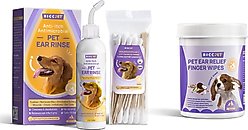 HICC PET Antibacterial Ear Rinse with Cotton Swabs, 4-fl oz bottle + Relief Ear Finger Dog Cat & Small Pet Wipes